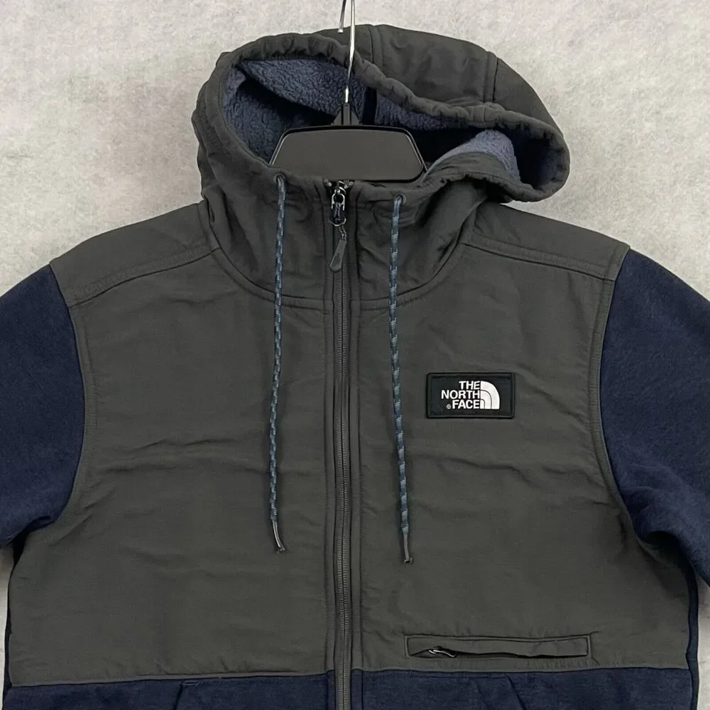 The North Face Hoodie Mens Small Navy Gray Tundra Fleece Softshell Sherpa Lined